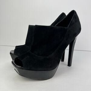 Jessica Simpson Black Suede Open Square Toe 4" Platform Stiletto Pumps Size 8